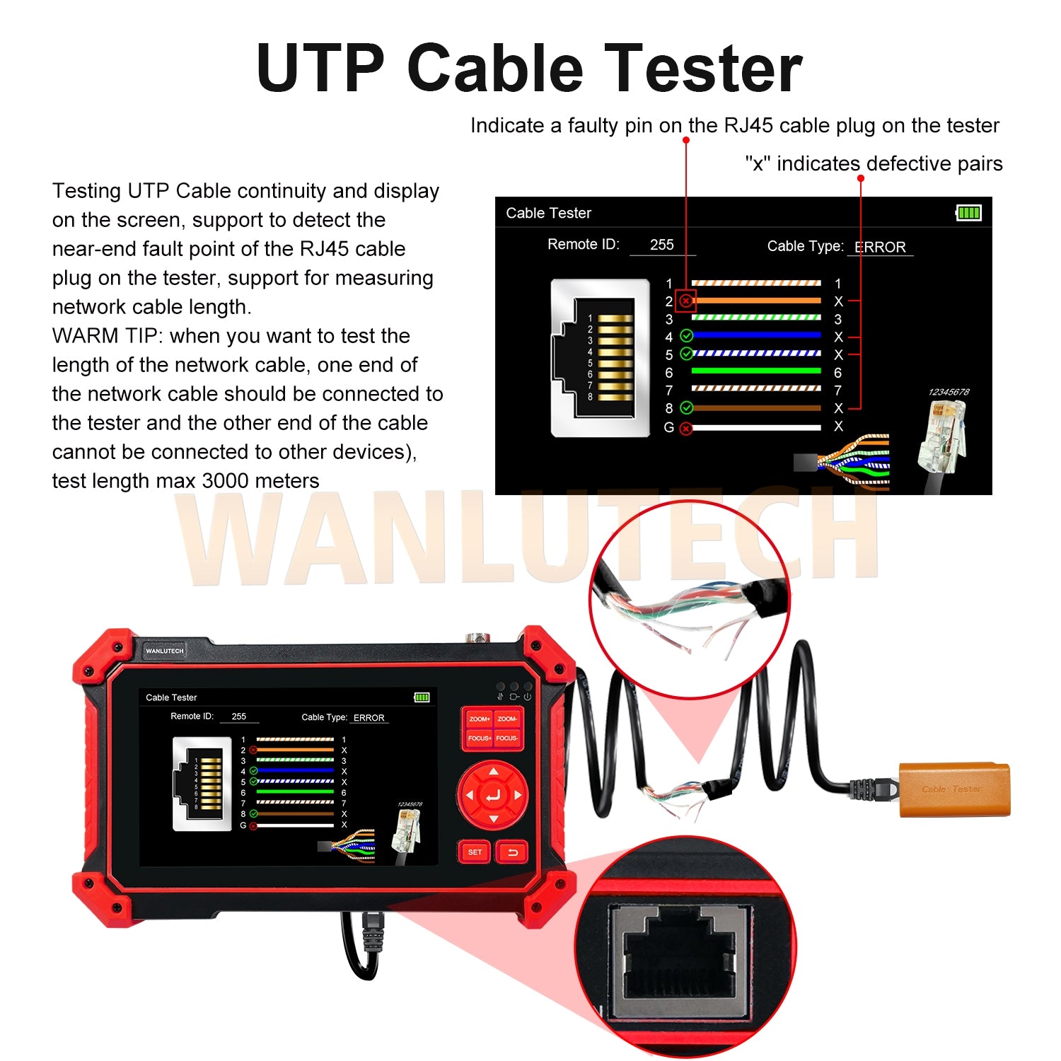 WANLUTECH CCTV Tester Essential Tool for Surveillance Camera Cable Network Testing HD-2950
