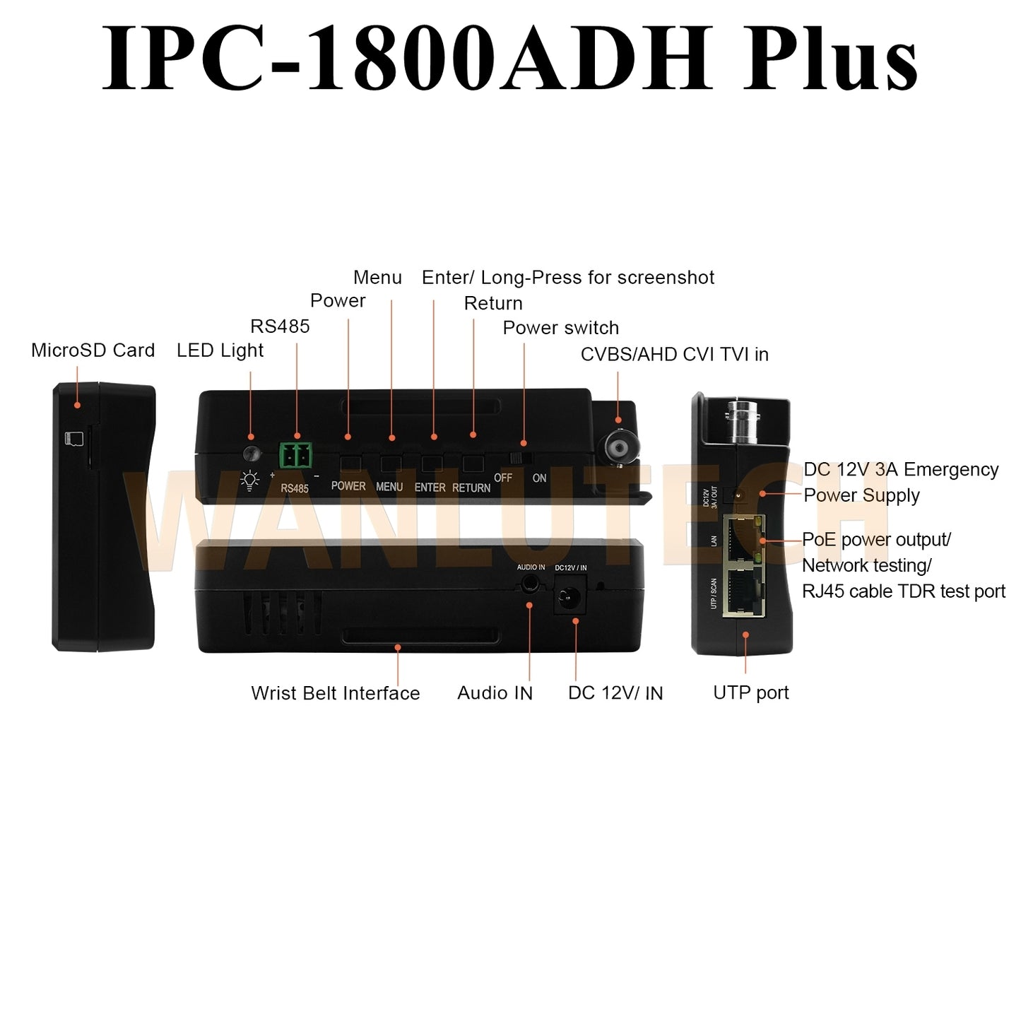 WANLUTECH CCTV Tester Essential Tool for Surveillance Camera Cable Network Testing IPC-1800ADH Plus