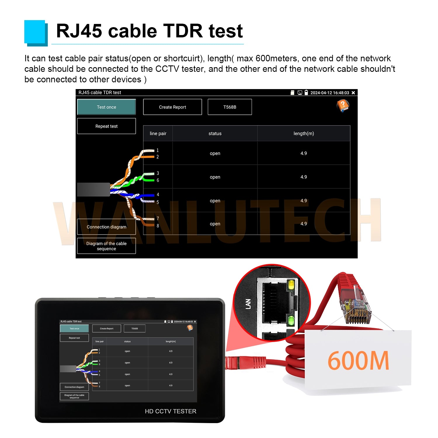 WANLUTECH CCTV Tester Essential Tool for Surveillance Camera Cable Network Testing IPC-1800ADH Plus