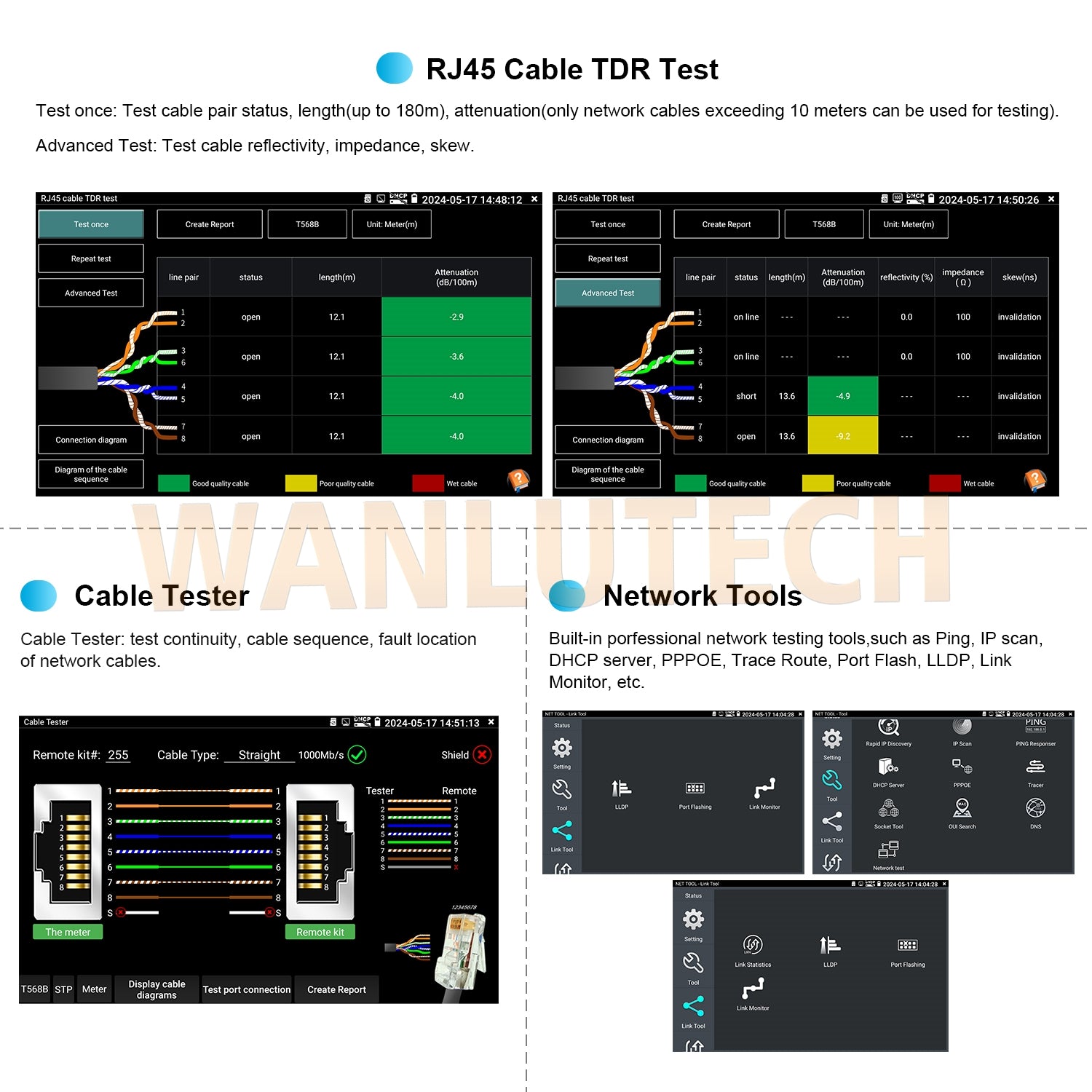 WANLUTECH CCTV Tester Essential Tool for Surveillance Camera Cable Network Testing IPC-7600ADHS-Plus