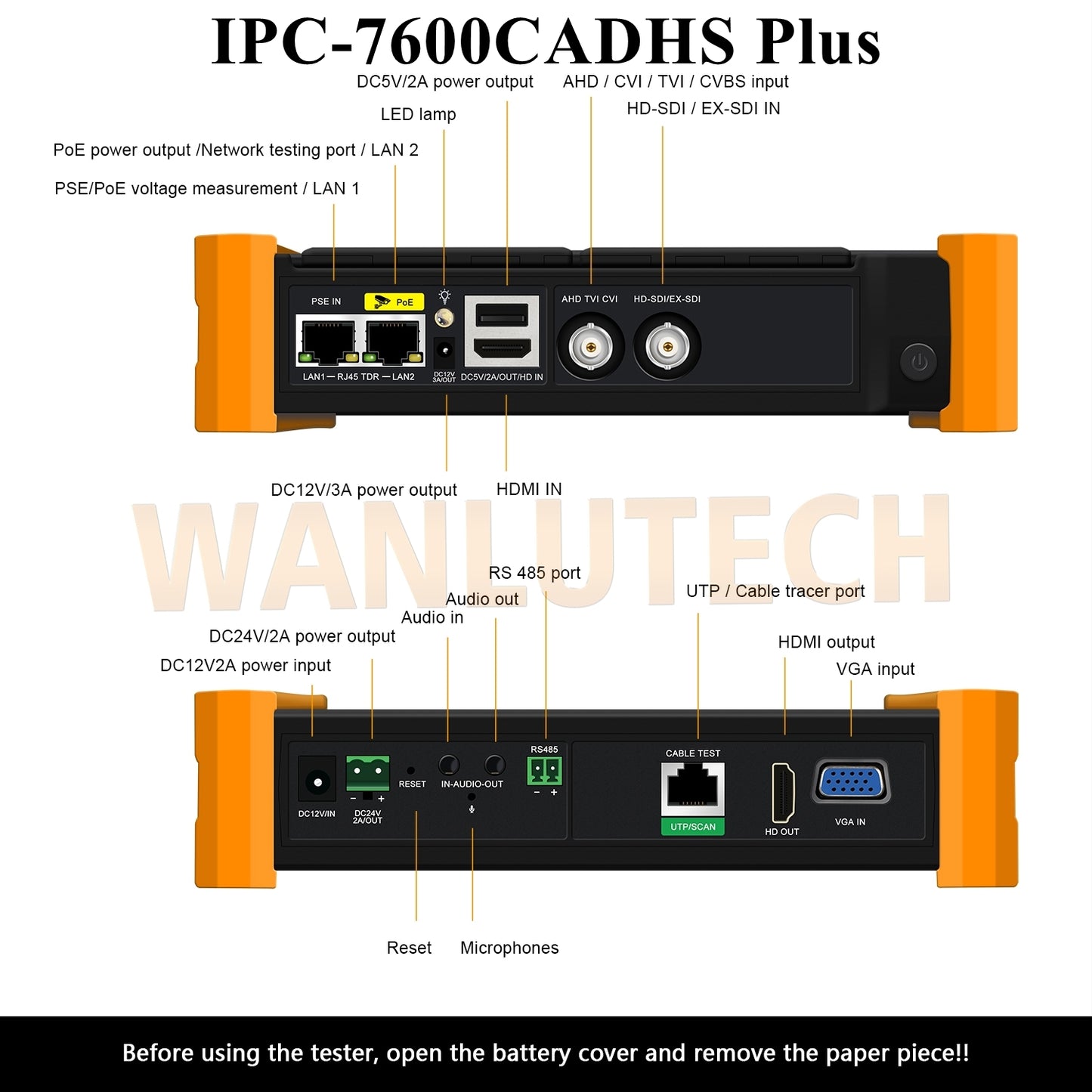 WANLUTECH CCTV Tester Essential Tool for Surveillance Camera Cable Network Testing IPC-7600CADHS-Plus