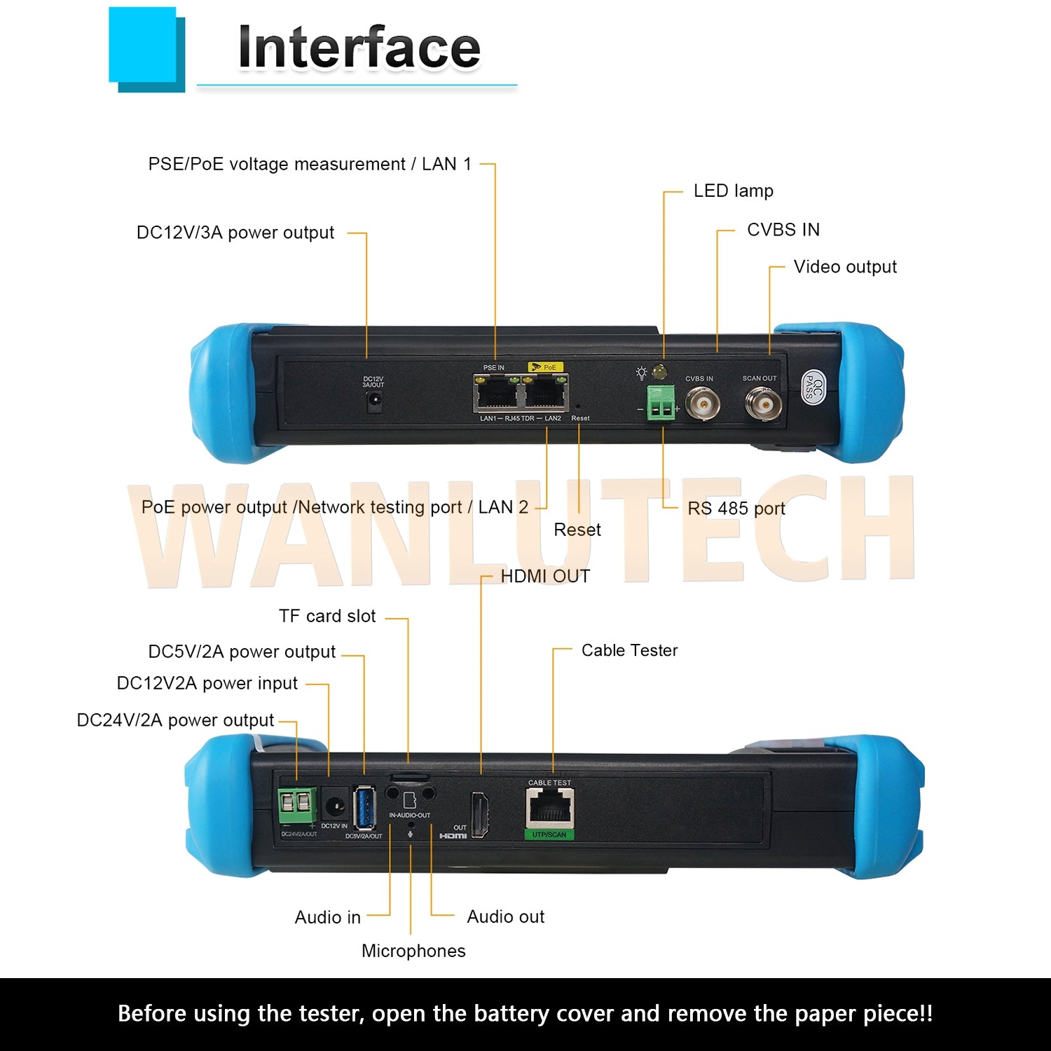 WANLUTECH CCTV Tester Essential Tool for Surveillance Camera Cable Network Testing IPC-9800 Pro