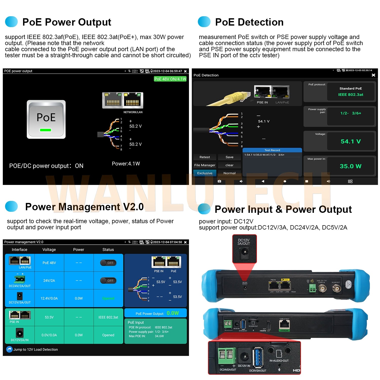 WANLUTECH CCTV Tester Essential Tool for Surveillance Camera Cable Network Testing IPC-9800 Pro