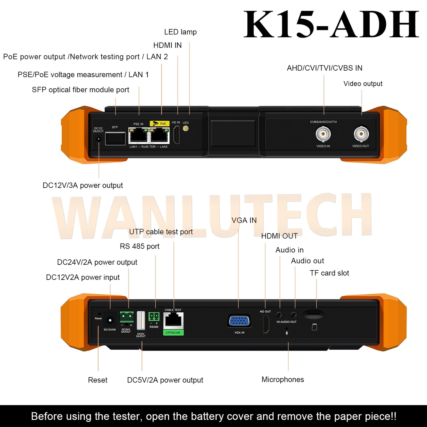 WANLUTECH CCTV Tester Essential Tool for Surveillance Camera Cable Network Testing K15-ADH