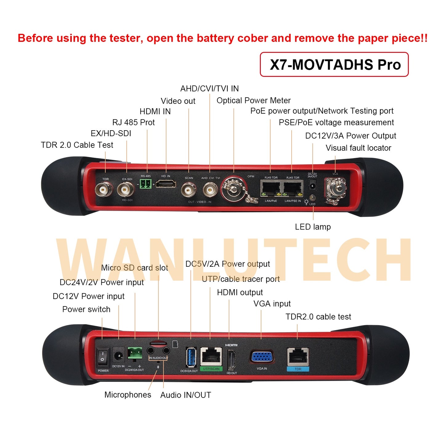 WANLUTECH CCTV Tester Essential Tool for Surveillance Camera Cable Network Testing X7-MOVTADHS Pro