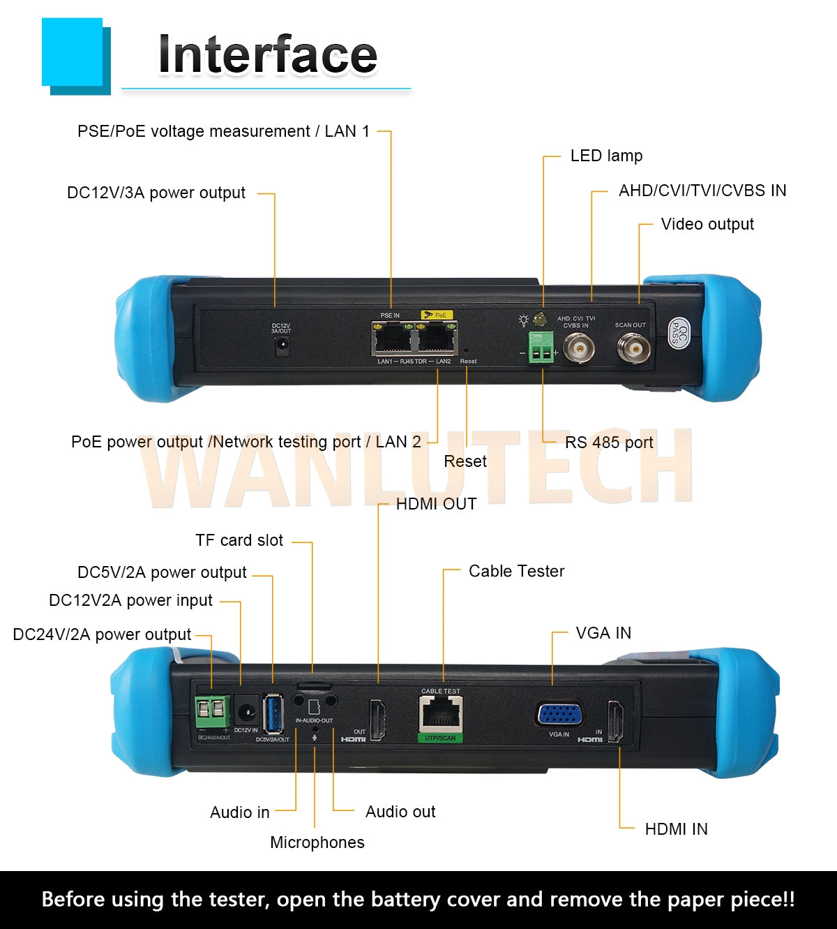 WANLUTECH CCTV Tester Essential Tool for Surveillance Camera Cable Network Testing IPC-9800ADH Pro