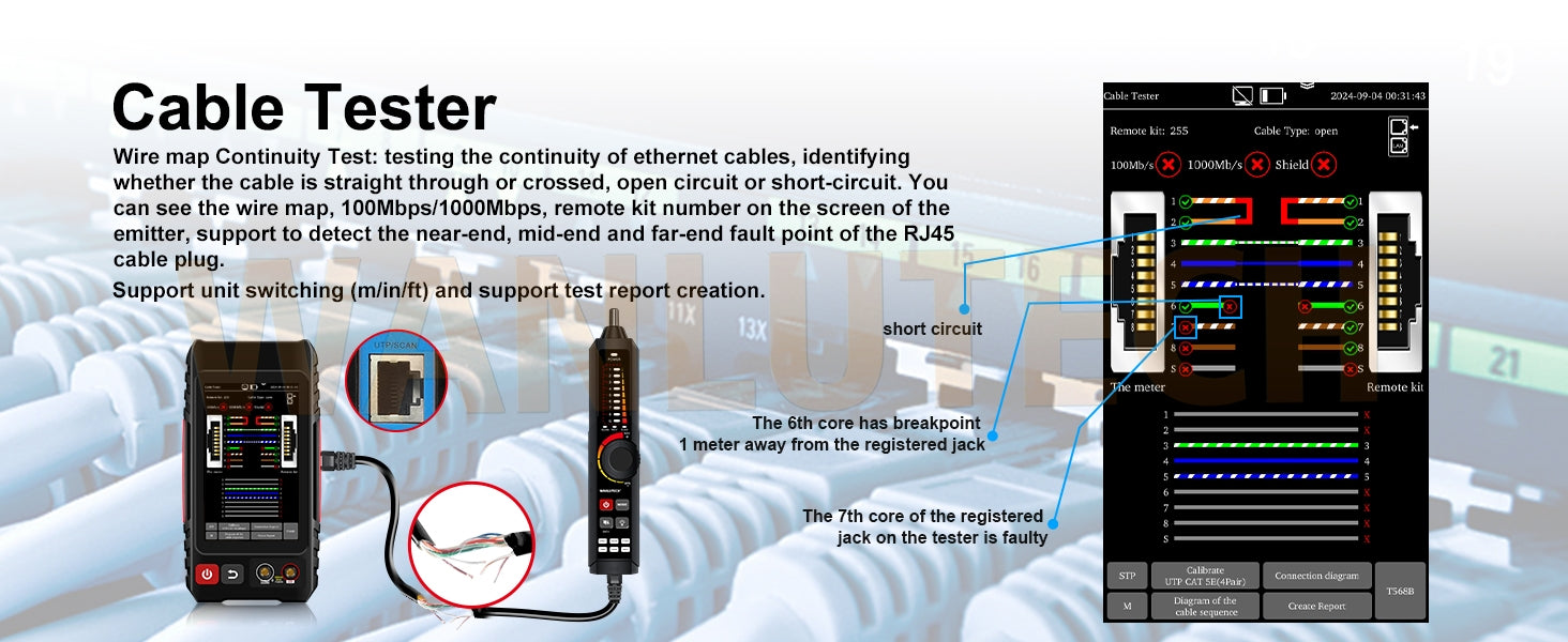 WANLUTECH Network Cable Tester, Digital Tone Generator with Probe Support Digital Multimeter Optical Power Meter Visual Fault Locator Network Test PoE Test Cable Continuity Testing (LT-600M)