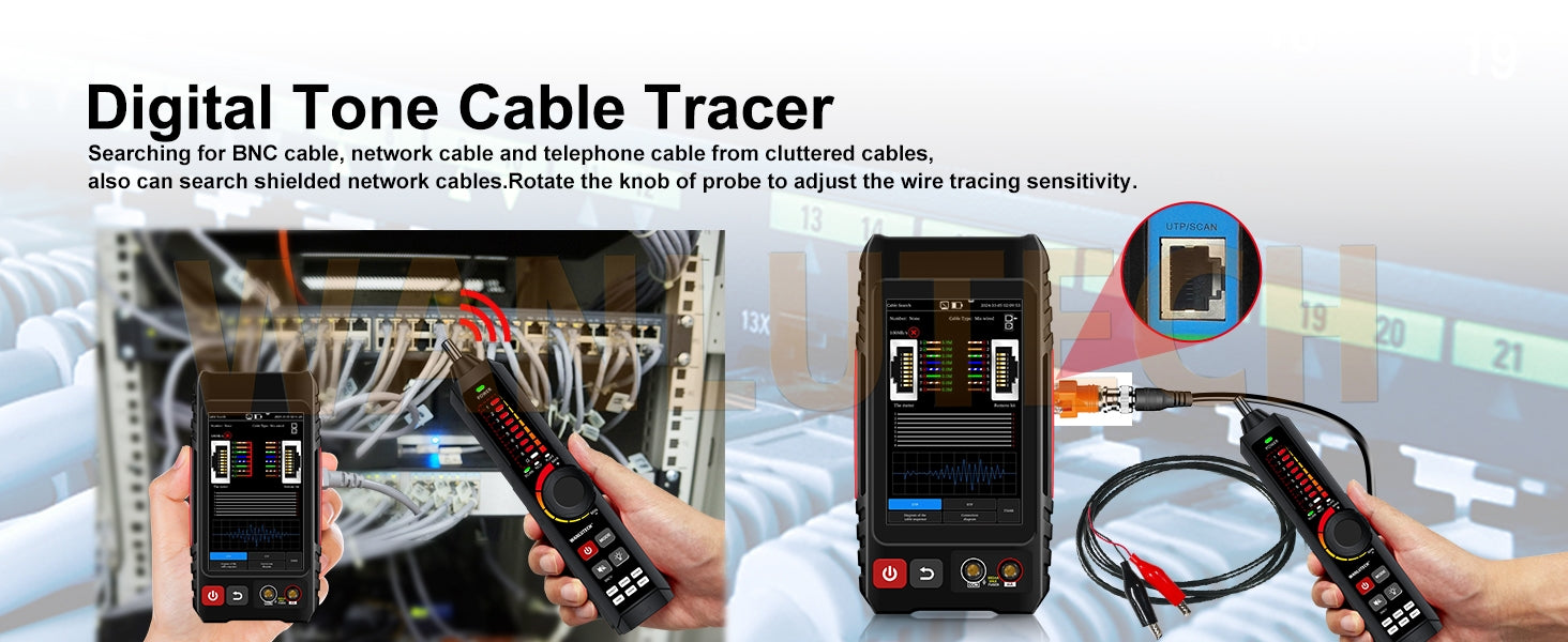 WANLUTECH Network Cable Tester, Digital Tone Generator with Probe Support Digital Multimeter Optical Power Meter Visual Fault Locator Network Test PoE Test Cable Continuity Testing (LT-600M)