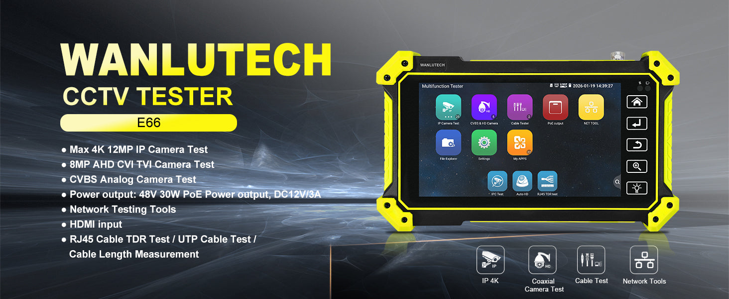 WANLUTECH CCTV Tester Essential Tool for Surveillance Camera Cable Network Testing E66