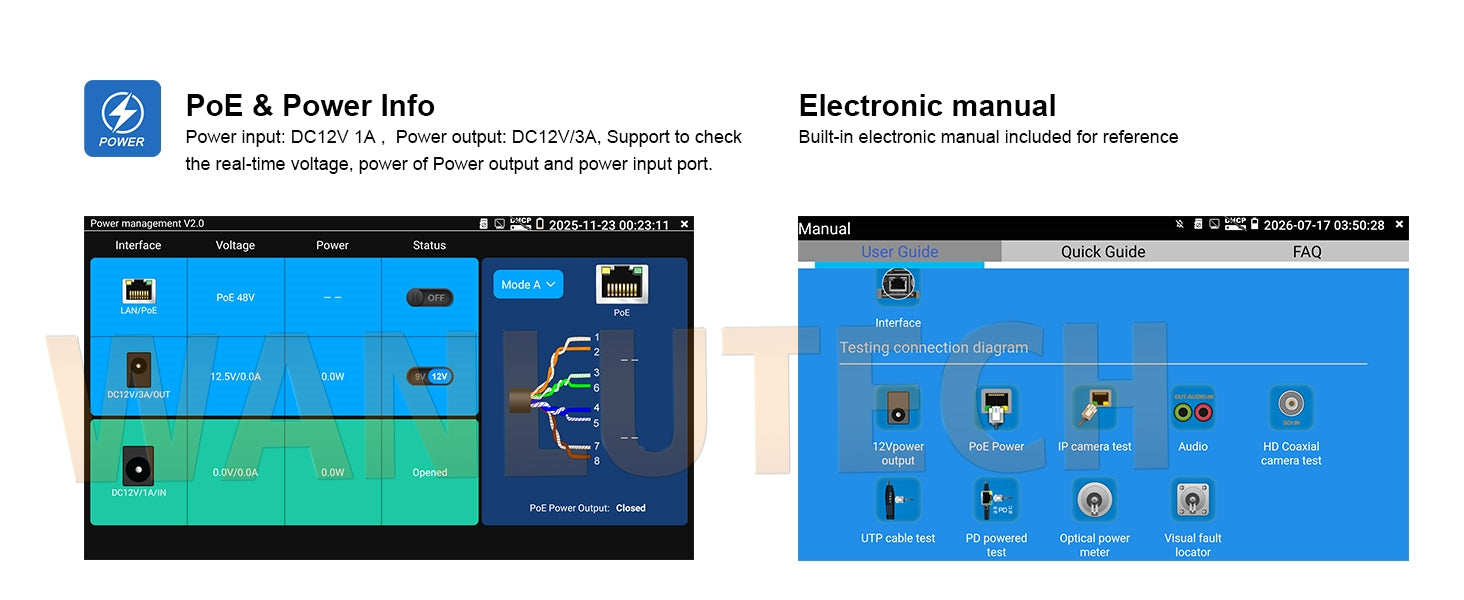 WANLUTECH CCTV Tester Essential Tool for Surveillance Camera Cable Network Testing E66