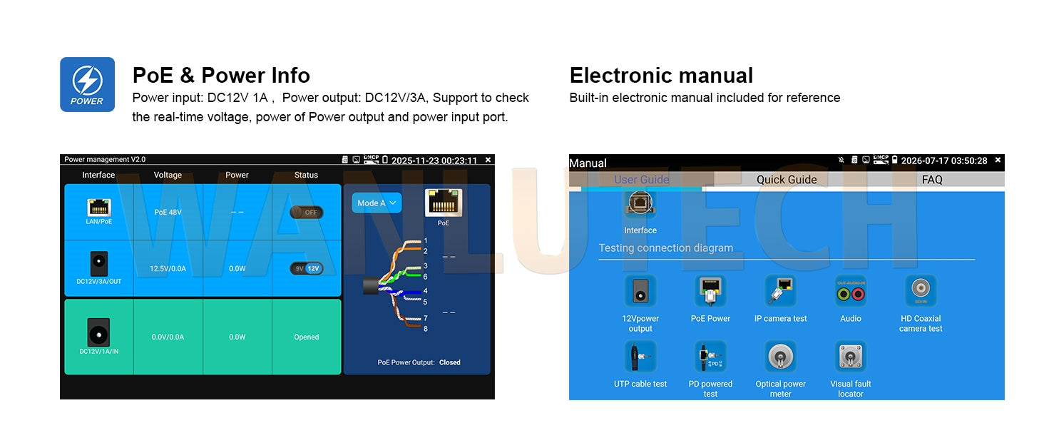 WANLUTECH CCTV Tester Essential Tool for Surveillance Camera Cable Network Testing E68