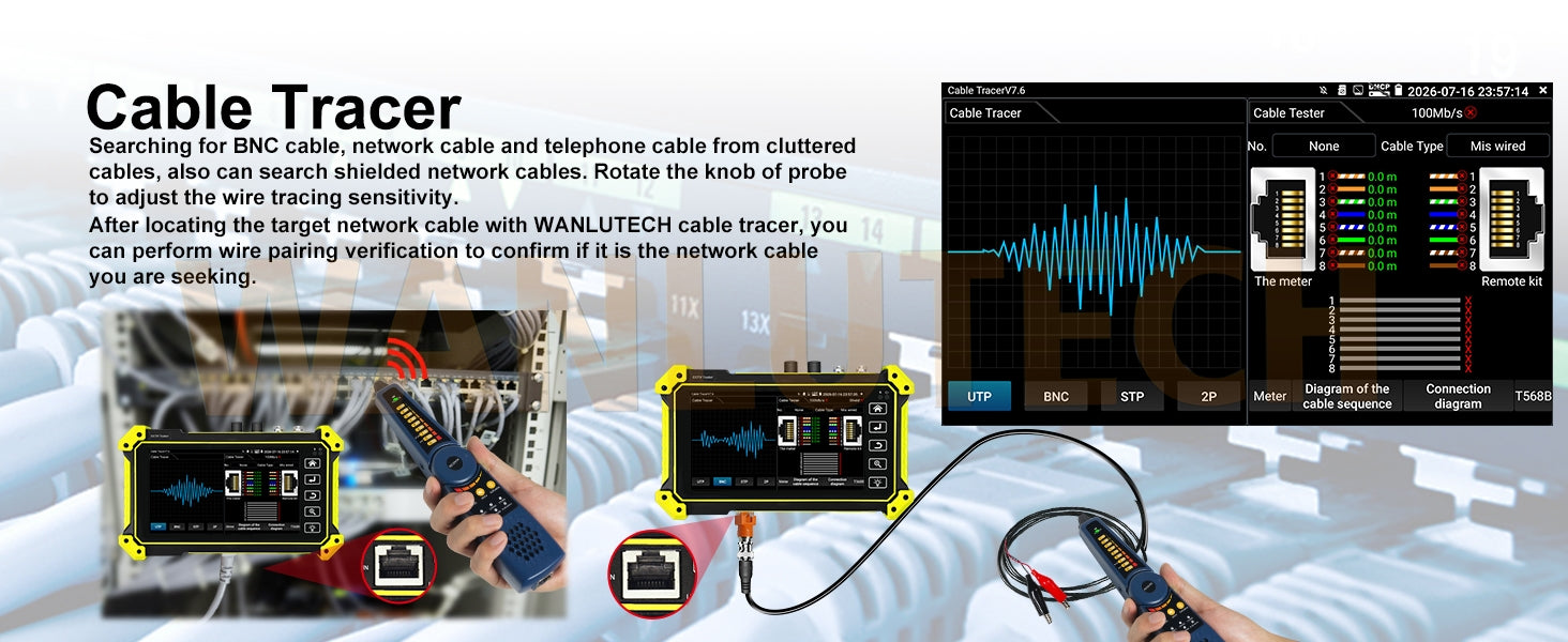 WANLUTECH CCTV Tester Essential Tool for Surveillance Camera Cable Network Testing E68