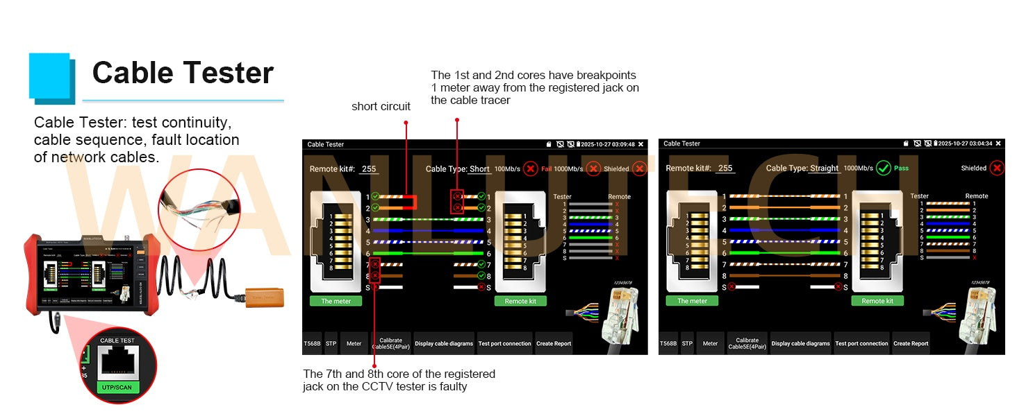 WANLUTECH CCTV Tester Essential Tool for Surveillance Camera Cable Network Testing E88