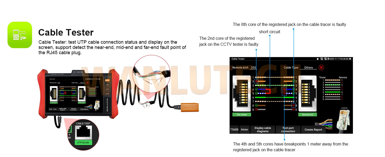 WANLUTECH CCTV Tester Essential Tool for Surveillance Camera Cable Network Testing E88 