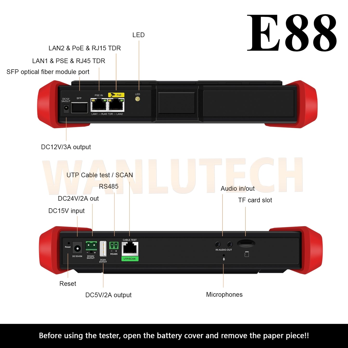 WANLUTECH CCTV Tester Essential Tool for Surveillance Camera Cable Network Testing E88 