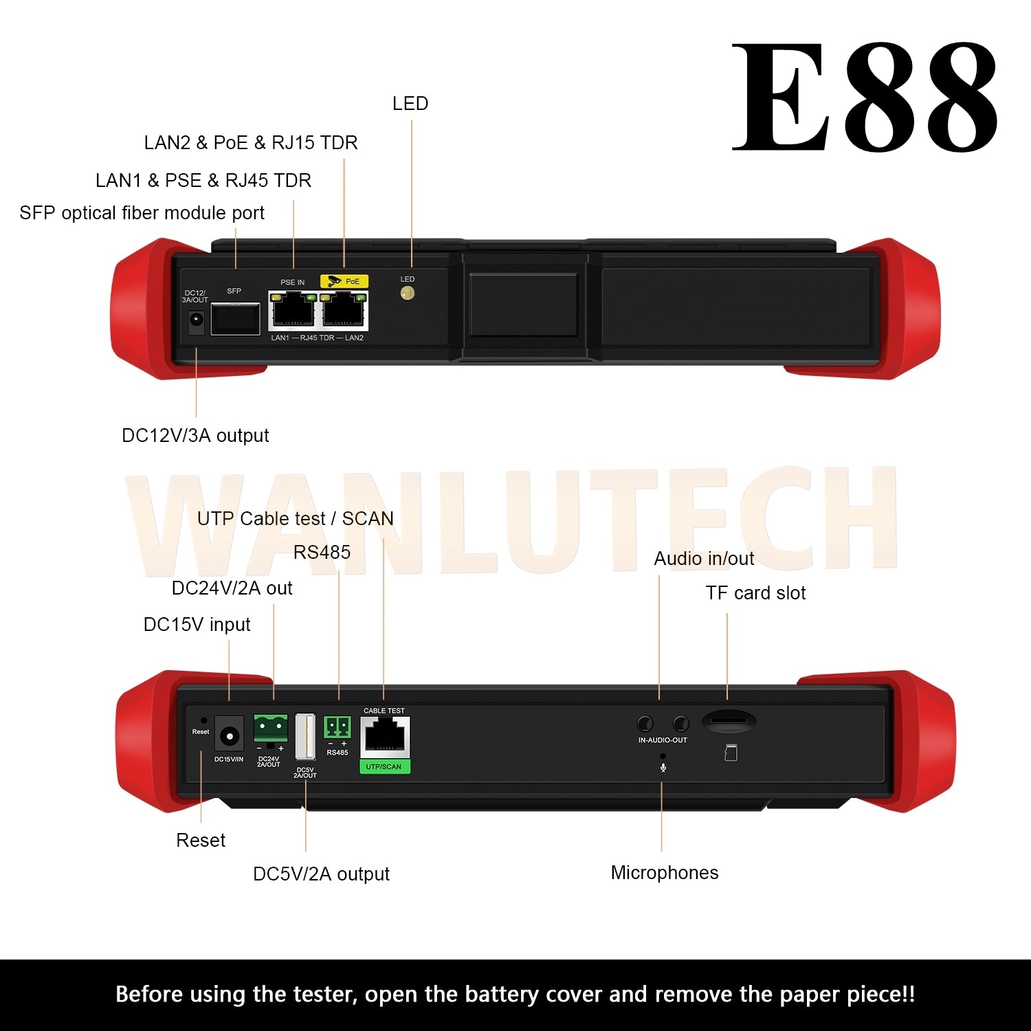 WANLUTECH CCTV Tester Essential Tool for Surveillance Camera Cable Network Testing E88 