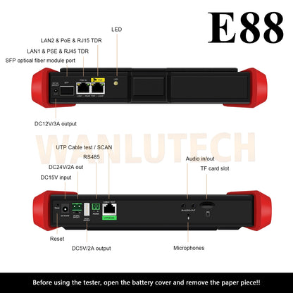 WANLUTECH CCTV Tester Essential Tool for Surveillance Camera Cable Network Testing E88 