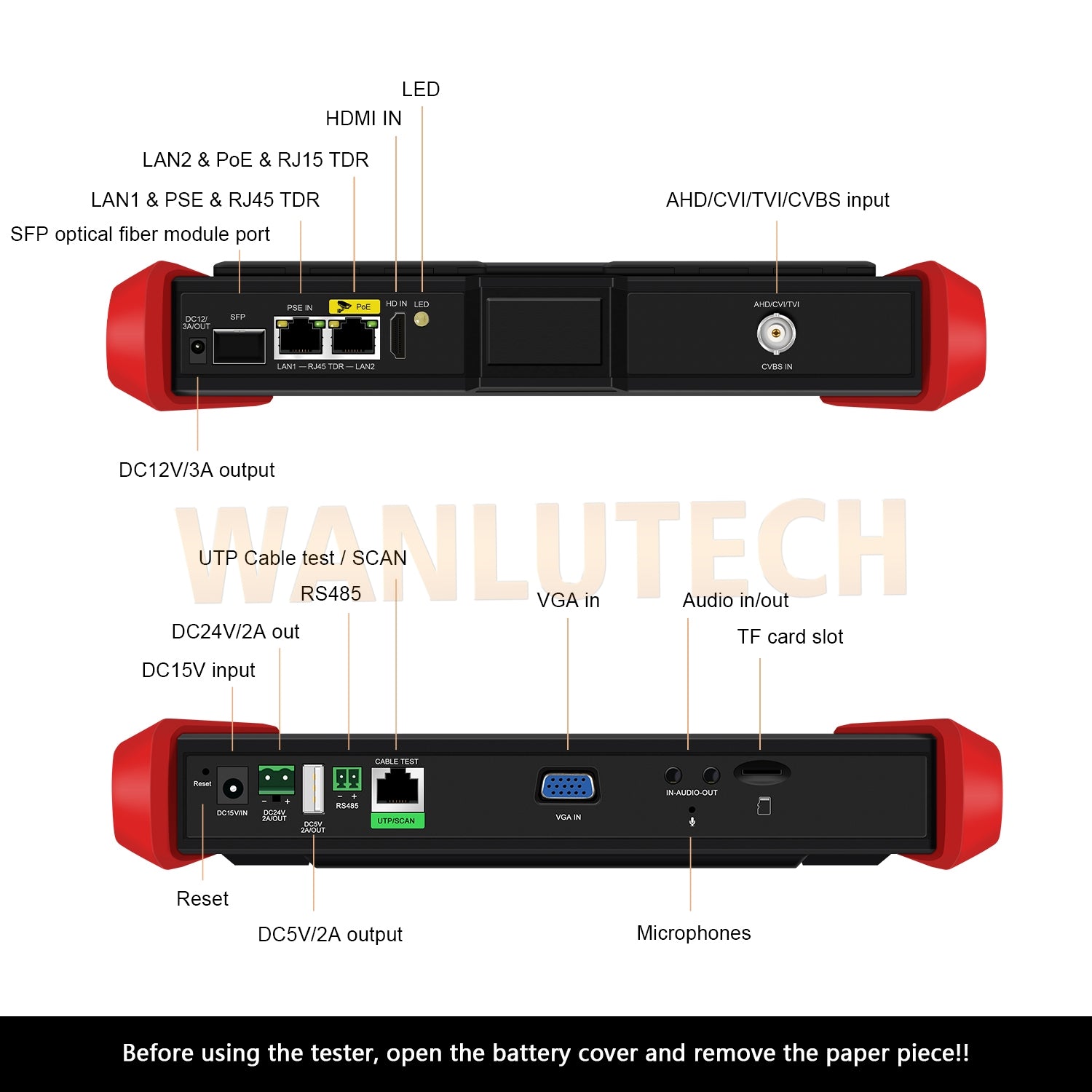 WANLUTECH CCTV Tester Essential Tool for Surveillance Camera Cable Network Testing E89