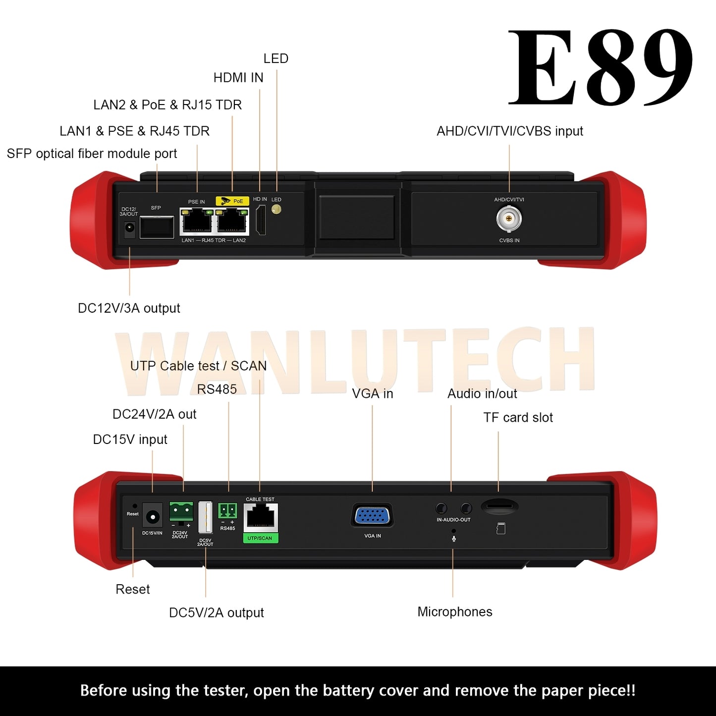 WANLUTECH CCTV Tester Essential Tool for Surveillance Camera Cable Network Testing E89