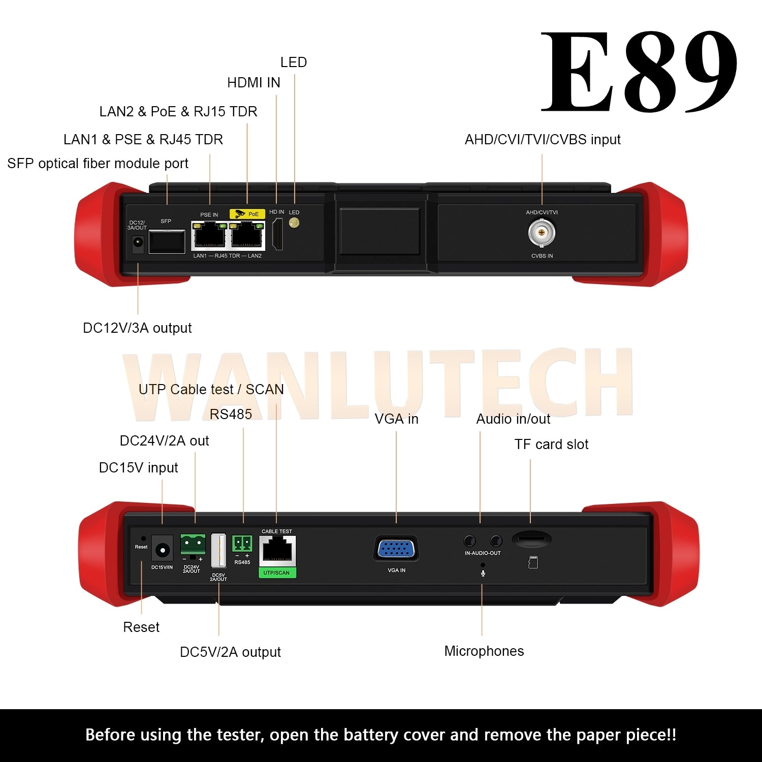 WANLUTECH CCTV Tester Essential Tool for Surveillance Camera Cable Network Testing E89