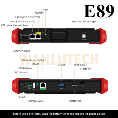 WANLUTECH CCTV Tester Essential Tool for Surveillance Camera Cable Network Testing E89