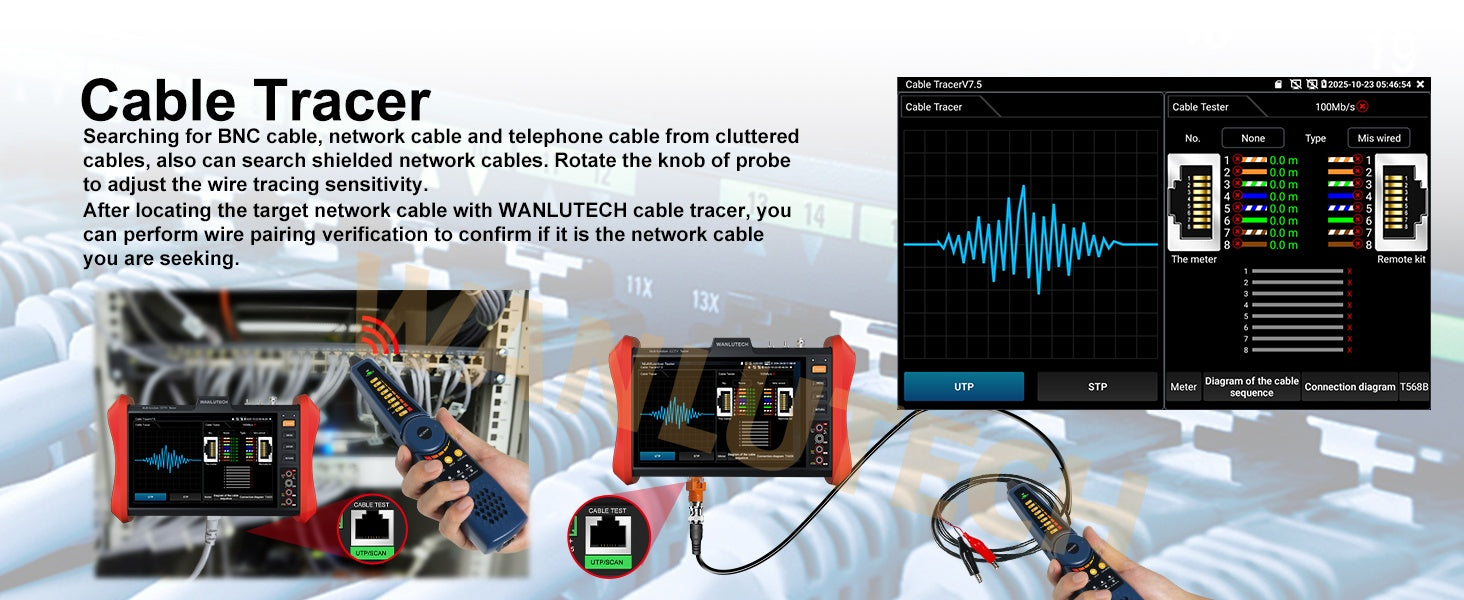 WANLUTECH CCTV Tester Essential Tool for Surveillance Camera Cable Network Testing E90