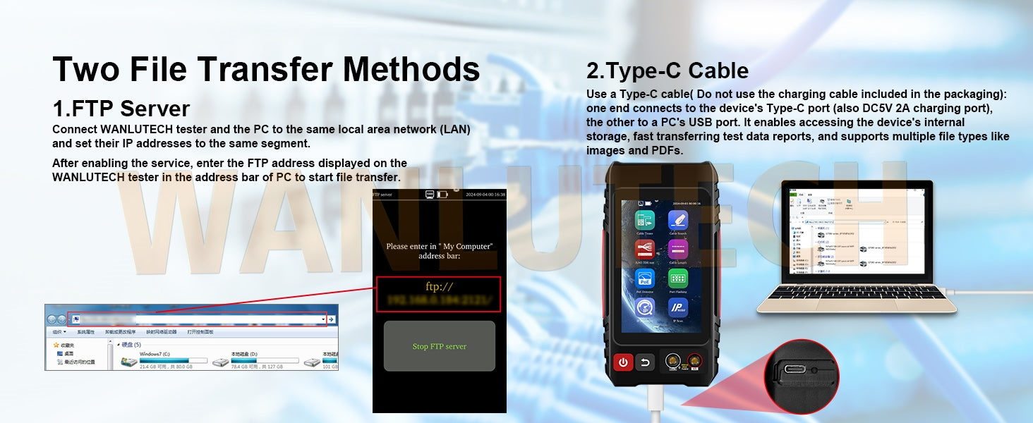 WANLUTECH Network Cable Tester, Digital Tone Generator with Probe Support Digital Multimeter Optical Power Meter Visual Fault Locator Network Test PoE Test Cable Continuity Testing (LT-600M)