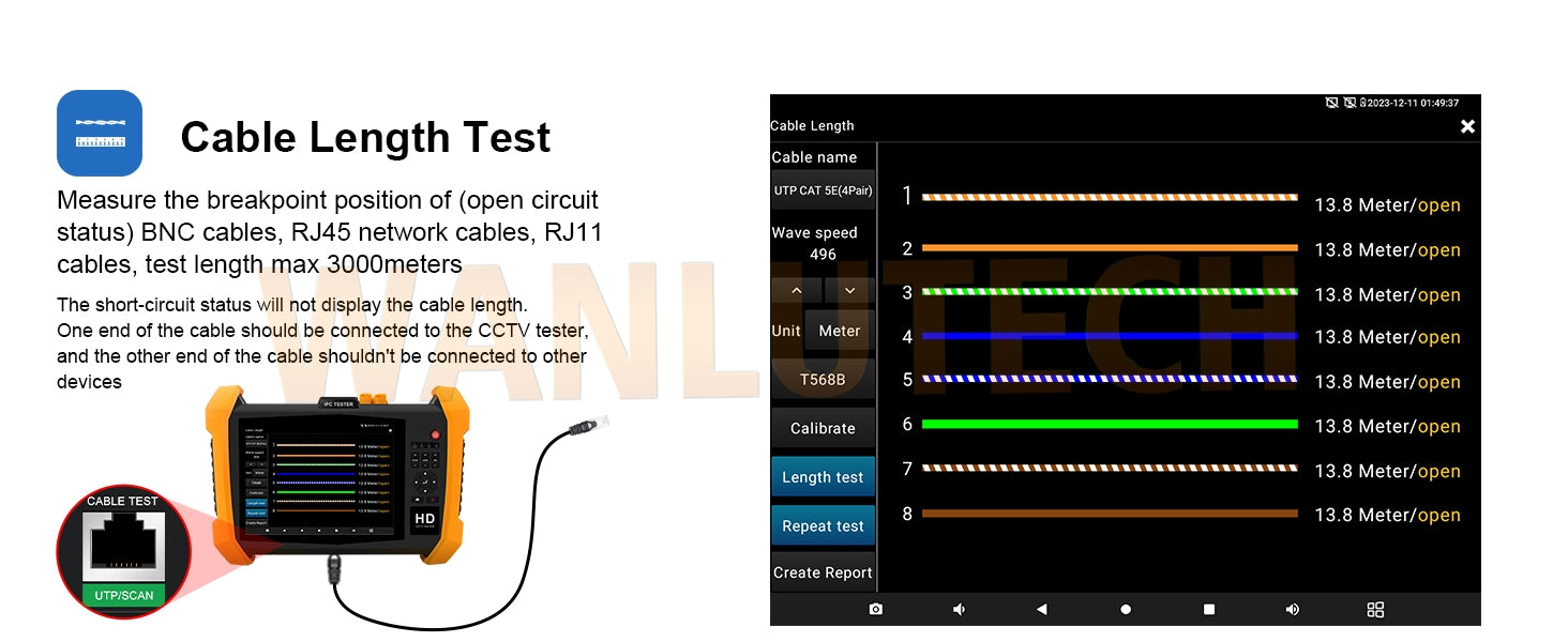 WANLUTECH CCTV Tester Essential Tool for Surveillance Camera Cable Network Testing H20-CADHSEF 