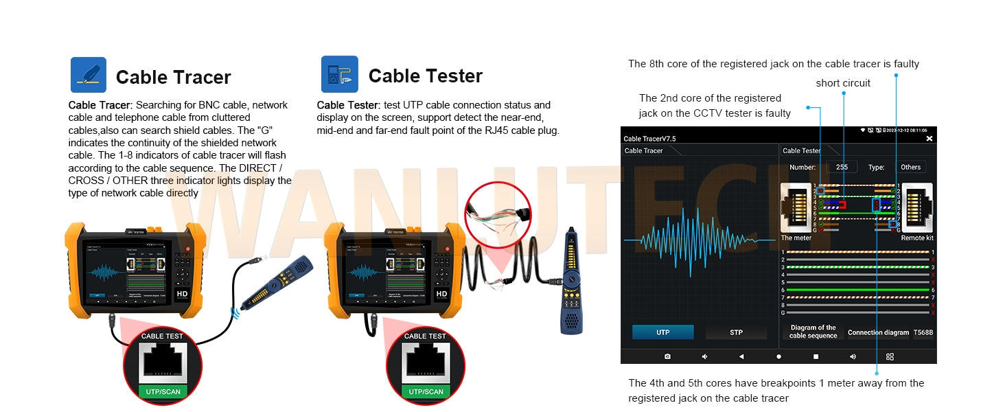 WANLUTECH CCTV Tester Essential Tool for Surveillance Camera Cable Network Testing H20-CADHSEF 