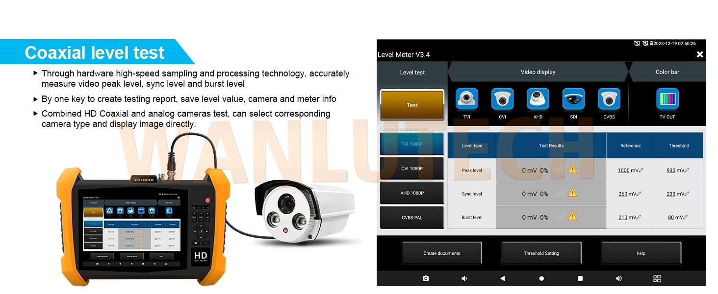 WANLUTECH CCTV Tester Essential Tool for Surveillance Camera Cable Network Testing H20-CADHSEF 