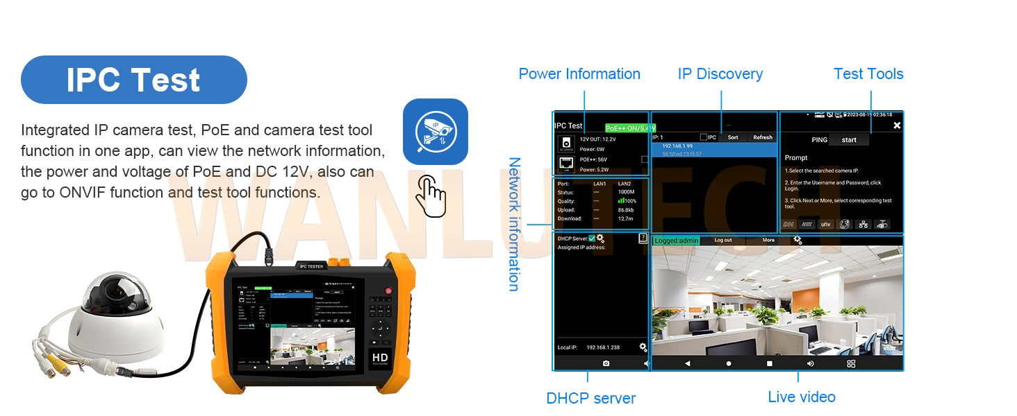 WANLUTECH CCTV Tester Essential Tool for Surveillance Camera Cable Network Testing H20-CADHSEF 