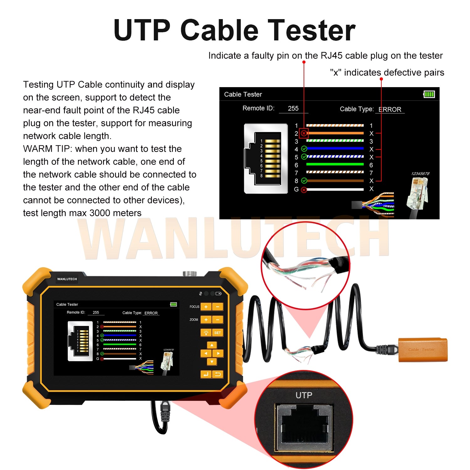 WANLUTECH CCTV Tester Essential Tool for Surveillance Camera Cable Network Testing HD-2900