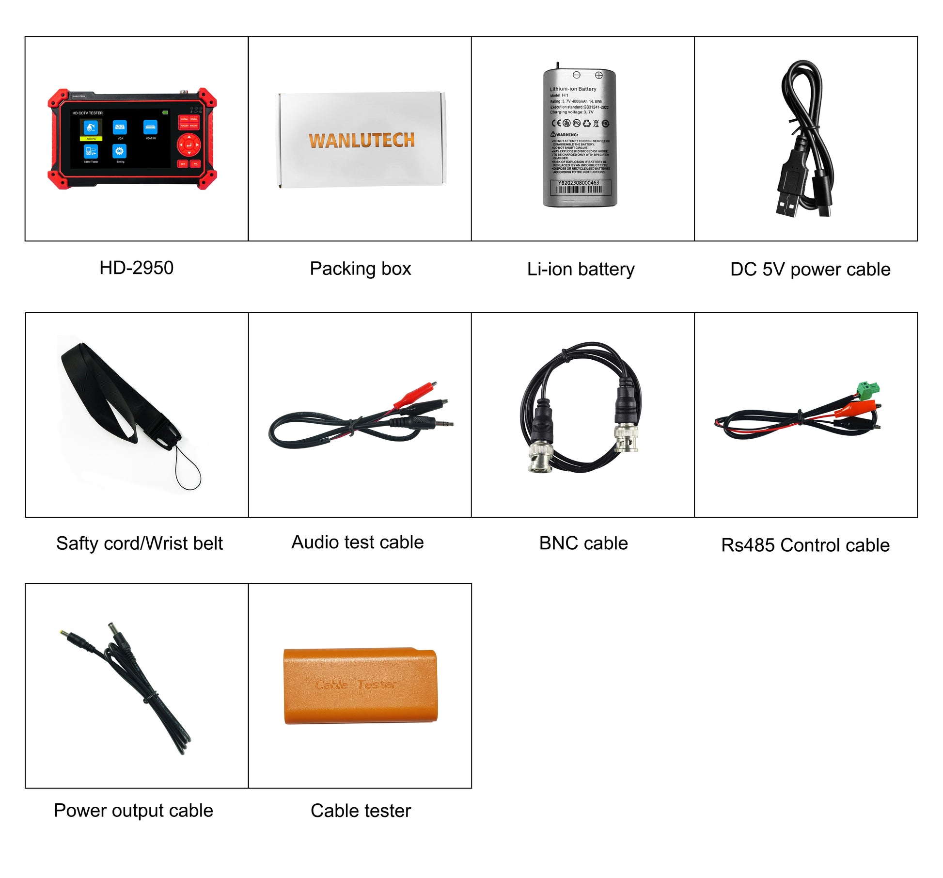 WANLUTECH CCTV Tester Essential Tool for Surveillance Camera Cable Network Testing HD-2950