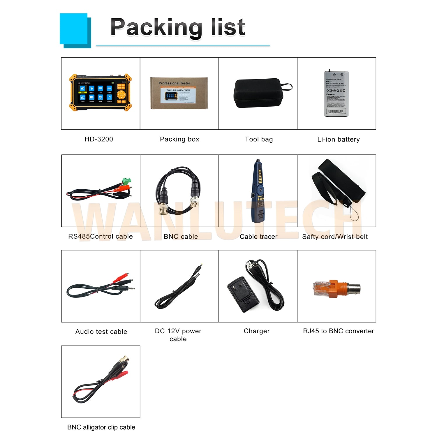 WANLUTECH CCTV Tester Essential Tool for Surveillance Camera Cable Network Testing HD-3200C