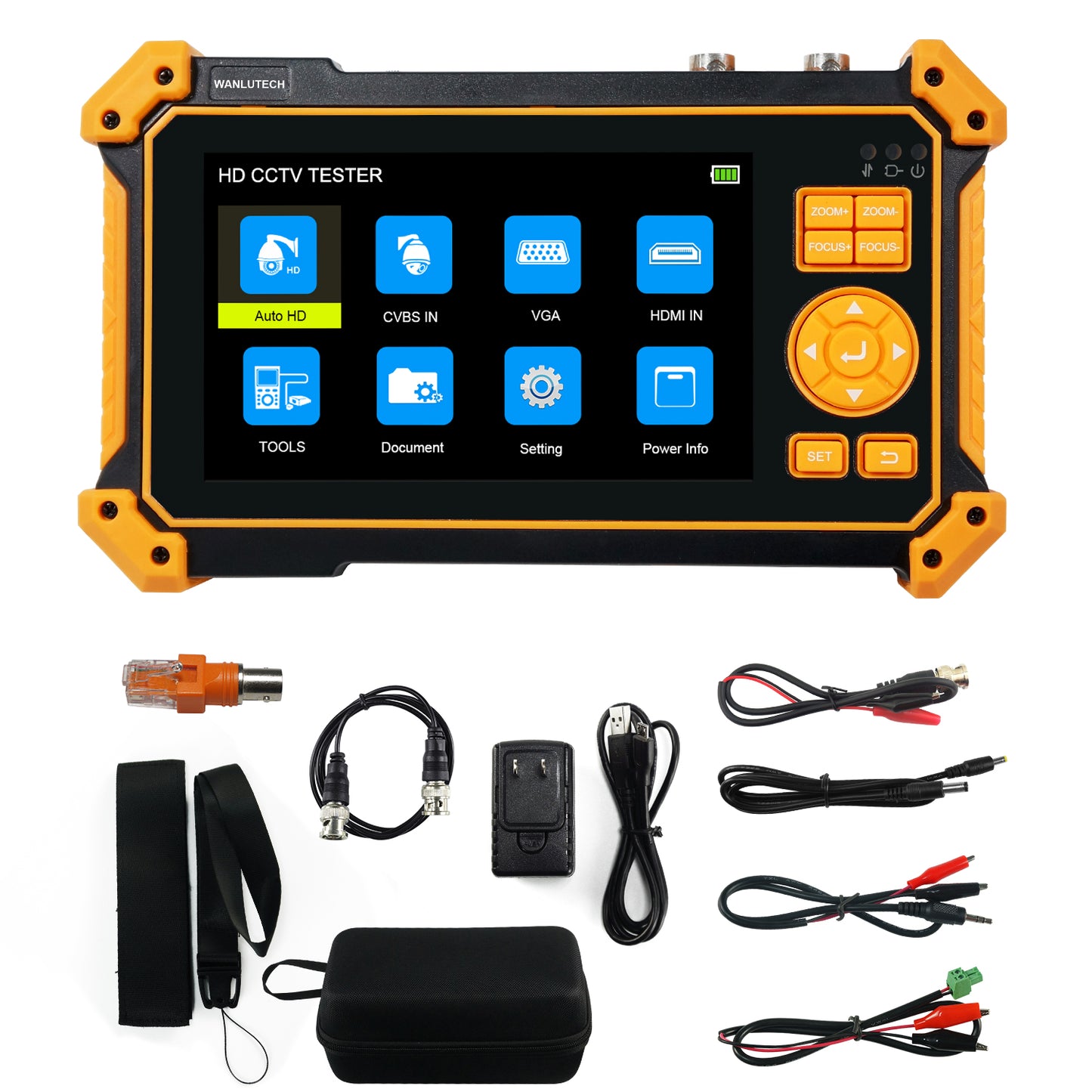 WANLUTECH CCTV-Kameratester, 8 MP TVI CVI AHD SDI CVBS Analogkameratester 5 Zoll TFT-LCD-Bildschirm unterstützt Kabelverfolger UTP-Kabeltester PTZ-Steuerung HDMI in VGA in RS485 (HD-3200C) 
