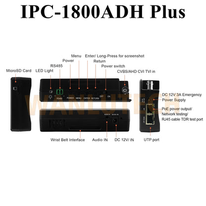 WANLUTECH CCTV Tester Essential Tool for Surveillance Camera Cable Network Testing IPC-1800ADH Plus