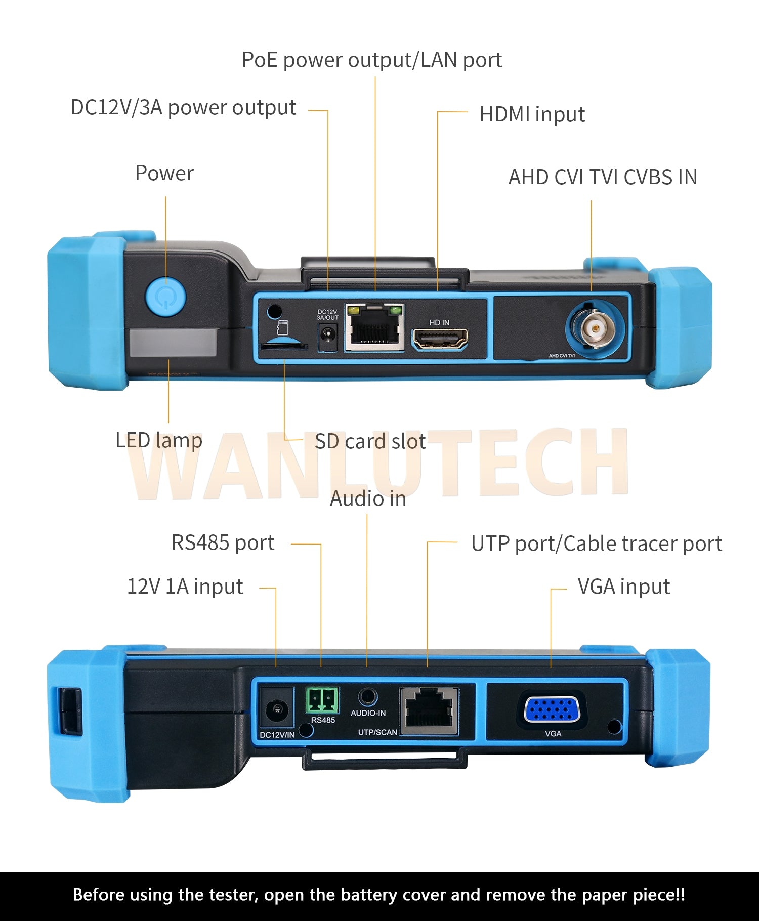 WANLUTECH CCTV Tester Essential Tool for Surveillance Camera Cable Network Testing IPC-5100C Plus