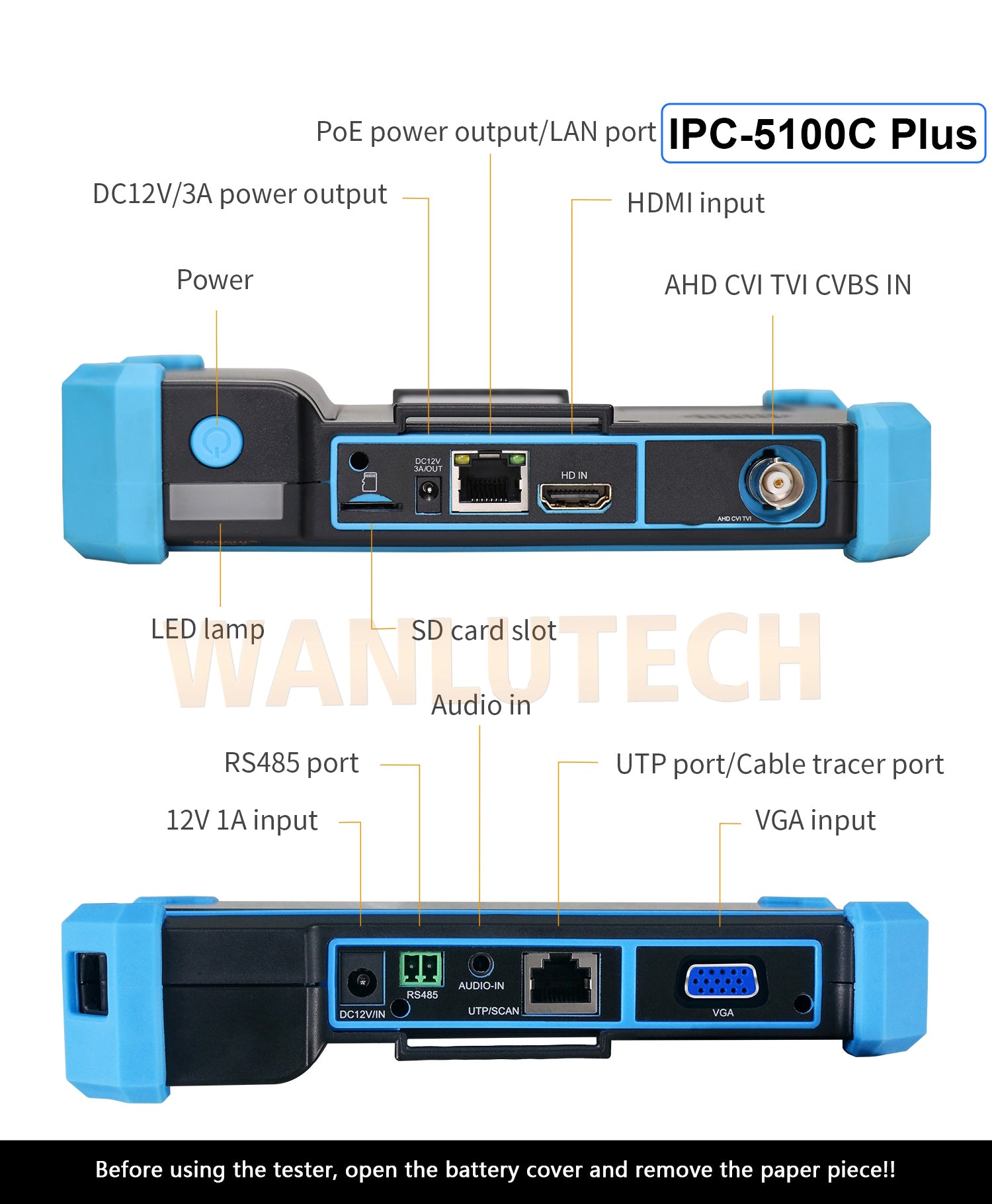 WANLUTECH CCTV Tester Essential Tool for Surveillance Camera Cable Network Testing IPC-5100C Plus