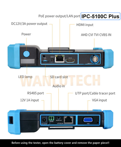 WANLUTECH CCTV Tester Essential Tool for Surveillance Camera Cable Network Testing IPC-5100C Plus