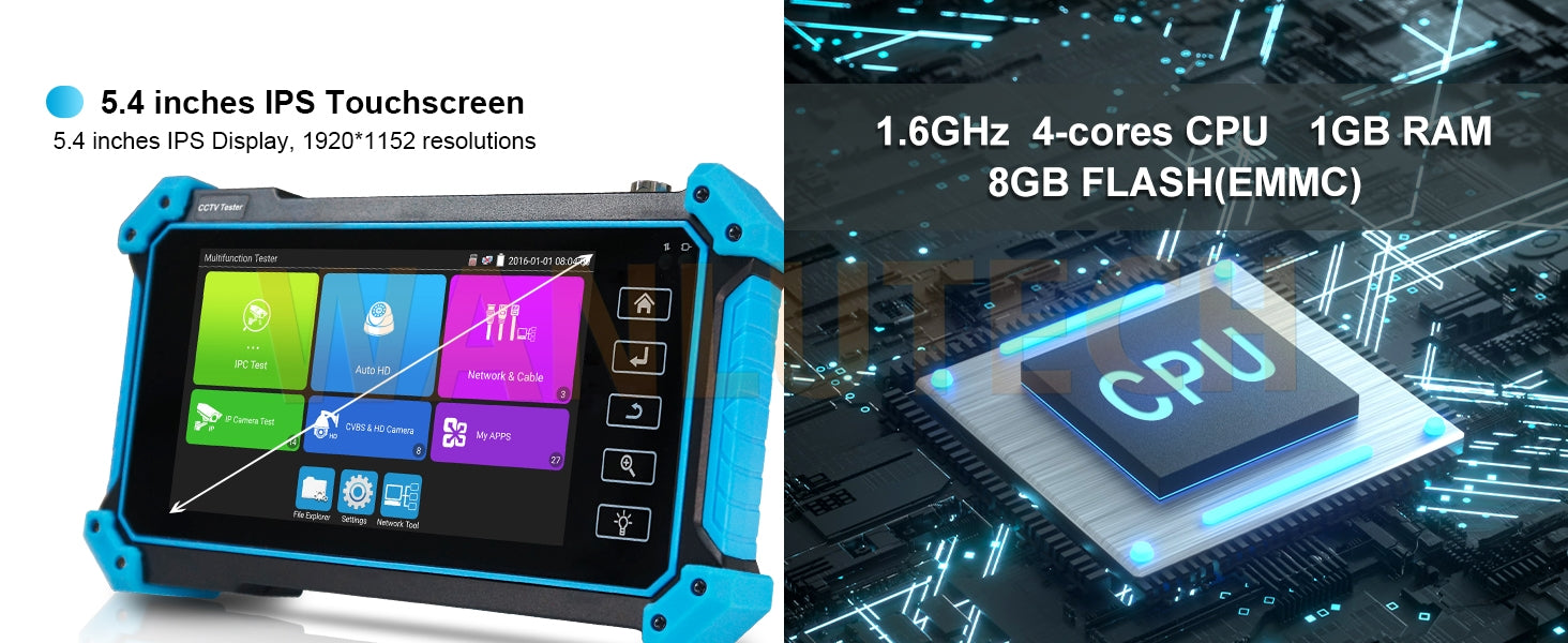 WANLUTECH CCTV Tester Essential Tool for Surveillance Camera Cable Network Testing IPC-5100 Plus