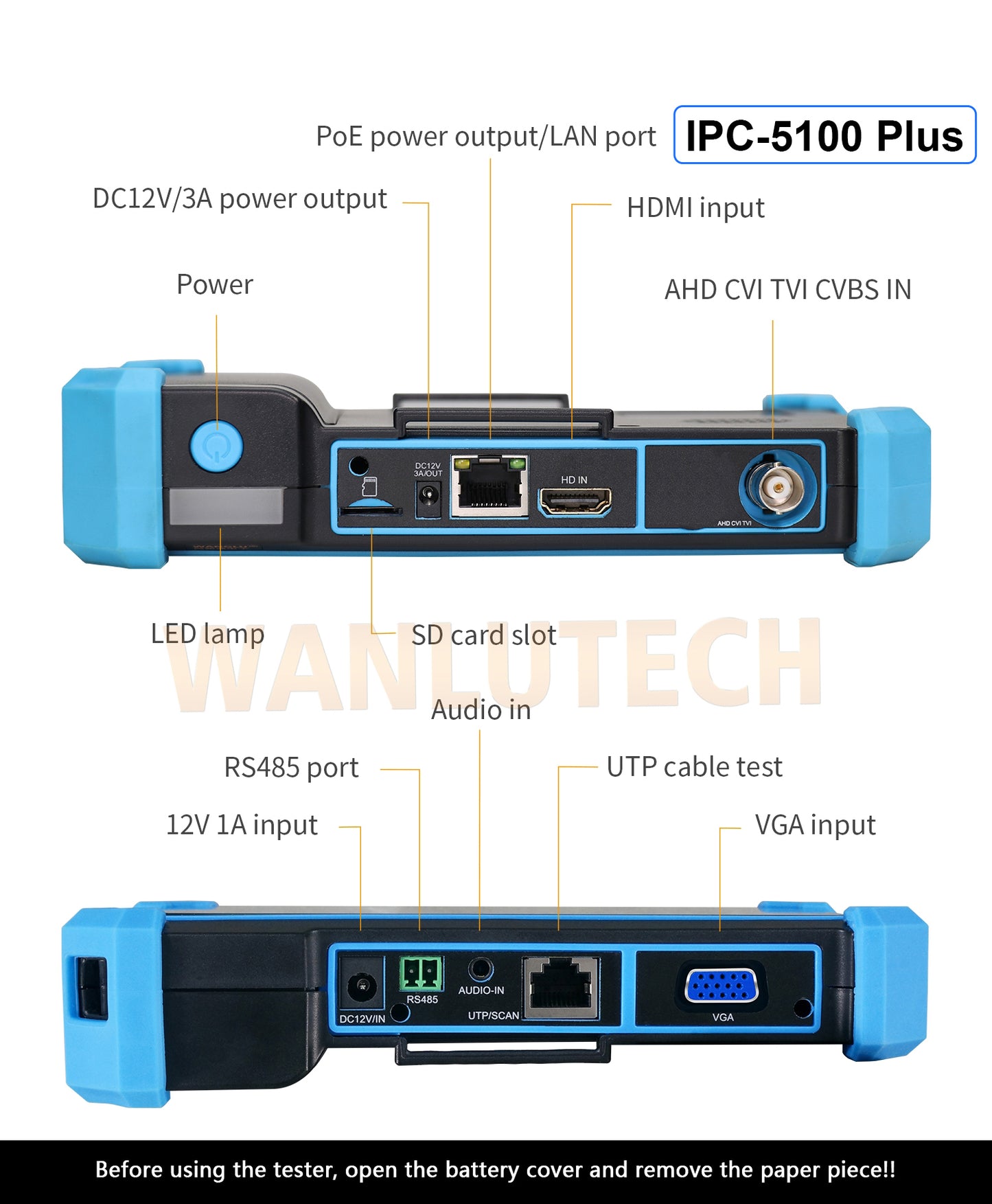 WANLUTECH CCTV Tester Essential Tool for Surveillance Camera Cable Network Testing IPC-5100 Plus