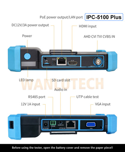WANLUTECH CCTV Tester Essential Tool for Surveillance Camera Cable Network Testing IPC-5100 Plus