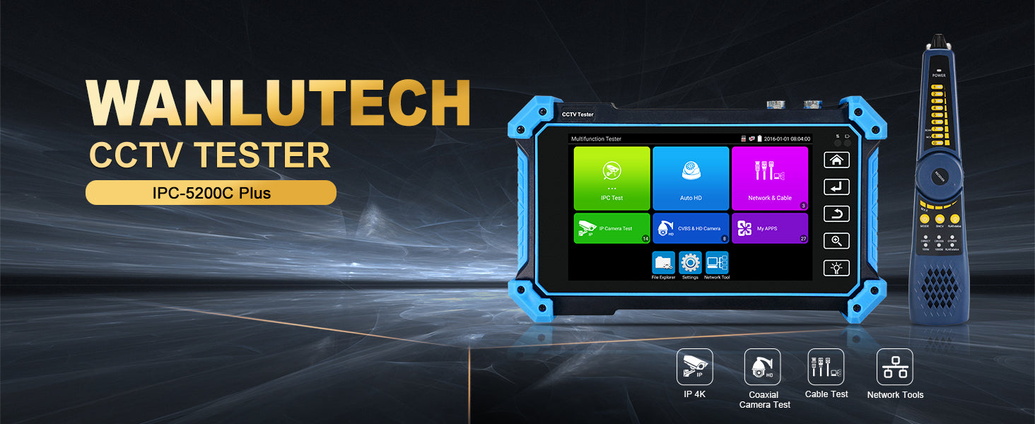 WANLUTECH CCTV Tester Essential Tool for Surveillance Camera Cable Network Testing IPC-5200C Plus 