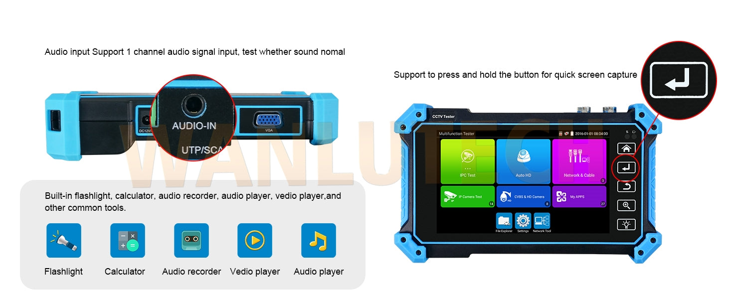 WANLUTECH CCTV Tester Essential Tool for Surveillance Camera Cable Network Testing IPC-5200C Plus 