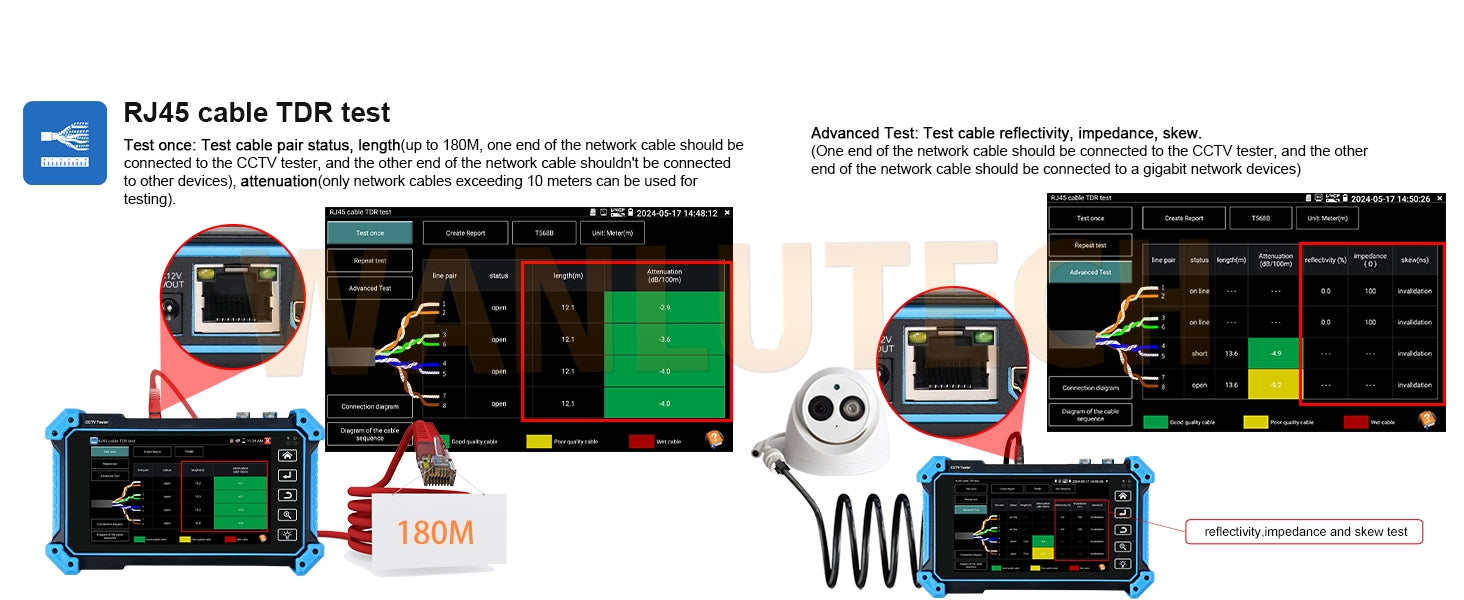 WANLUTECH CCTV Tester Essential Tool for Surveillance Camera Cable Network Testing IPC-5200C Plus 