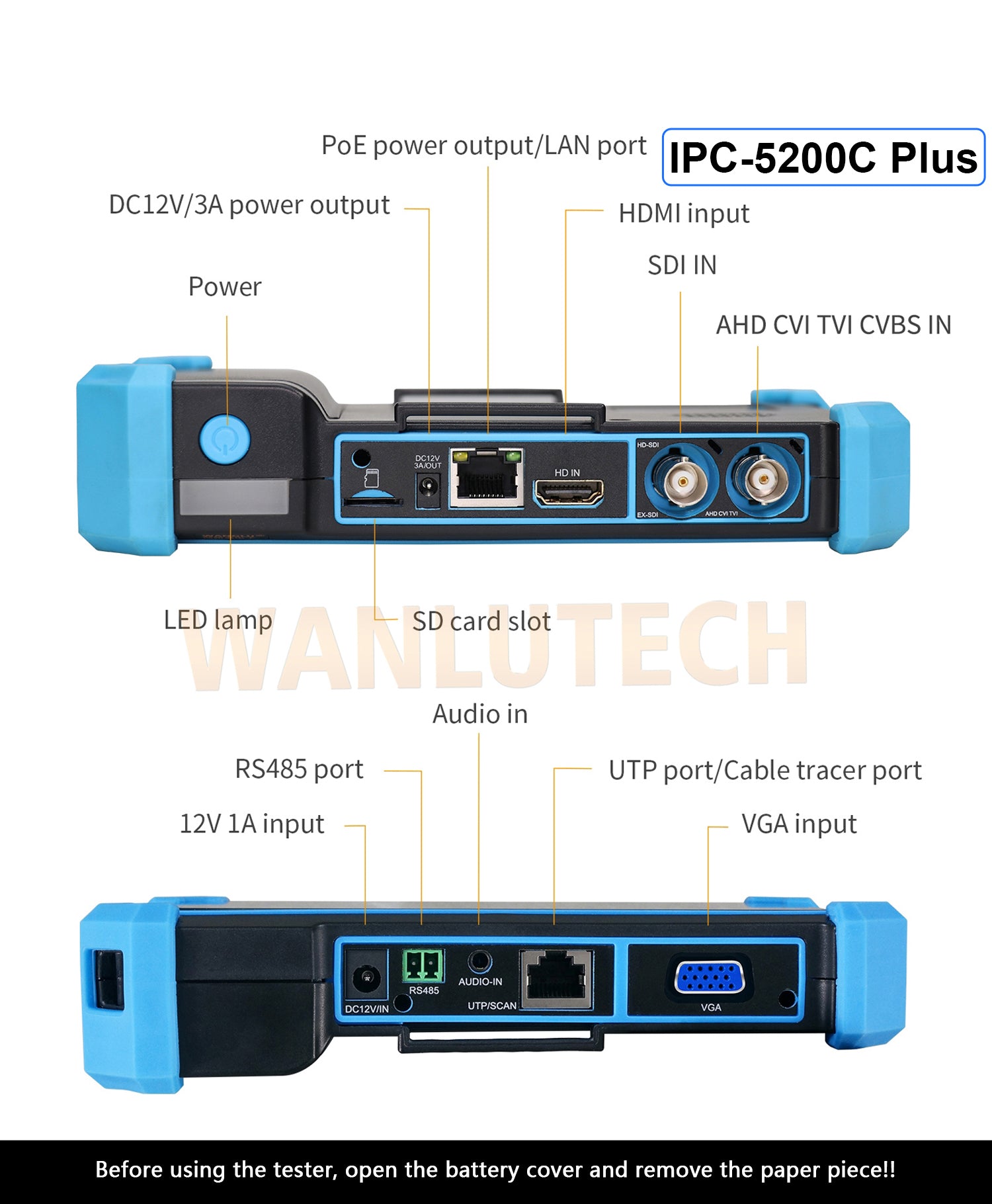 WANLUTECH CCTV Tester Essential Tool for Surveillance Camera Cable Network Testing IPC-5200C Plus 
