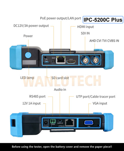 WANLUTECH CCTV Tester Essential Tool for Surveillance Camera Cable Network Testing IPC-5200C Plus 
