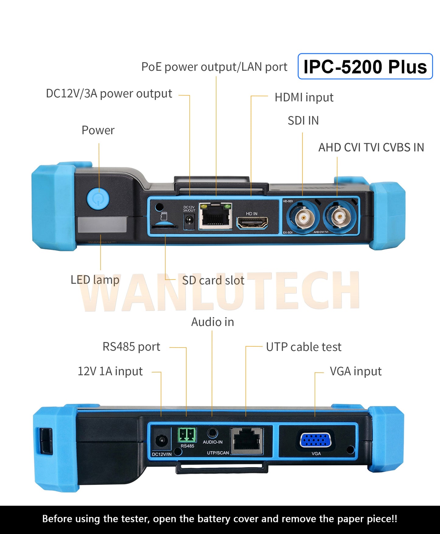 WANLUTECH CCTV Tester Essential Tool for Surveillance Camera Cable Network Testing IPC-5200 Plus