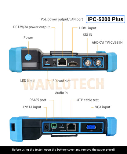 WANLUTECH CCTV Tester Essential Tool for Surveillance Camera Cable Network Testing IPC-5200 Plus