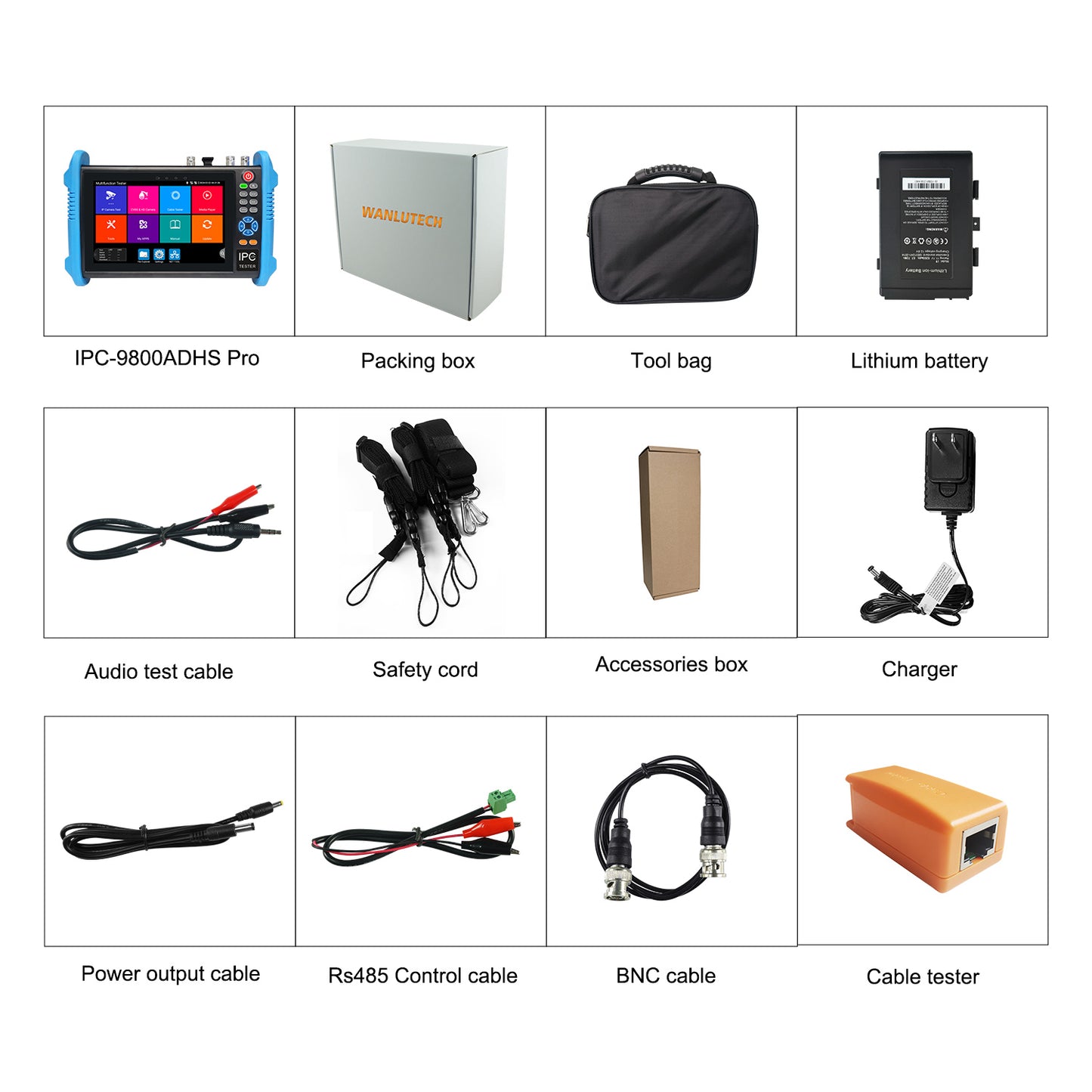 WANLUTECH Upgraded 8K IP Camera Tester, CCTV Tester 7 inch Touchscreen 8MP TVI CVI AHD SDI CVBS Camera Tester RJ45 Cable Tester SFP PoE Network Tools RS485 WiFi HDMI I/O VGA in (IPC-9800ADHS Pro)